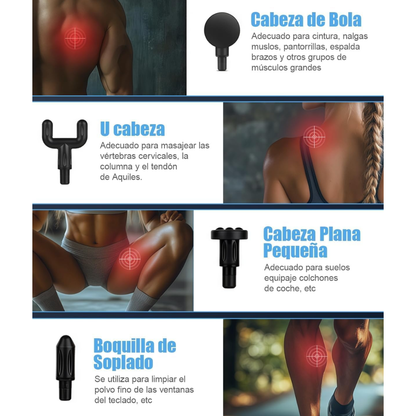 Pistola de Masaje Muscular 4 Cabezas Intercambiables – 6 Velocidades