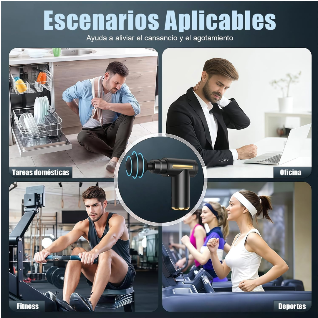 Pistola de Masaje Muscular 4 Cabezas Intercambiables – 6 Velocidades